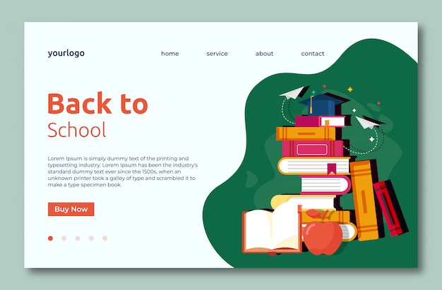 Back to school landing web template page with books Premium Vector