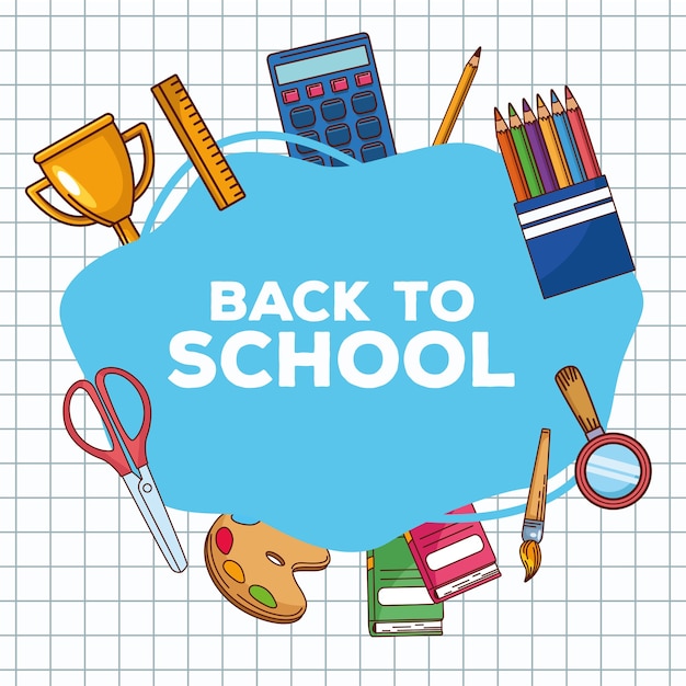 Premium Vector | Back to school lettering and set objects