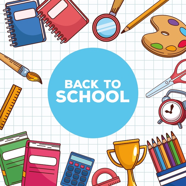 Premium Vector | Back to school lettering with supplies