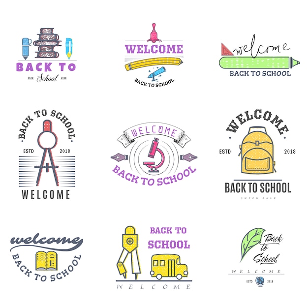 Back to school logos and badges Premium Vector