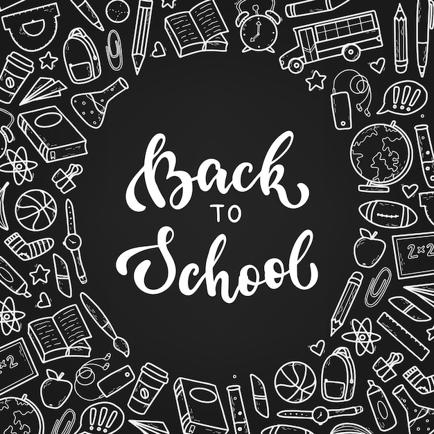 Premium Vector | Back to school quote and frame of doodles