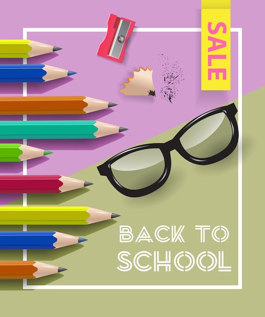 Back to school, sale lettering in frame with sharpener Free Vector