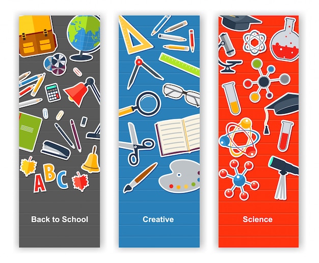Back to school set of banners.  education, creative, science Premium Vector