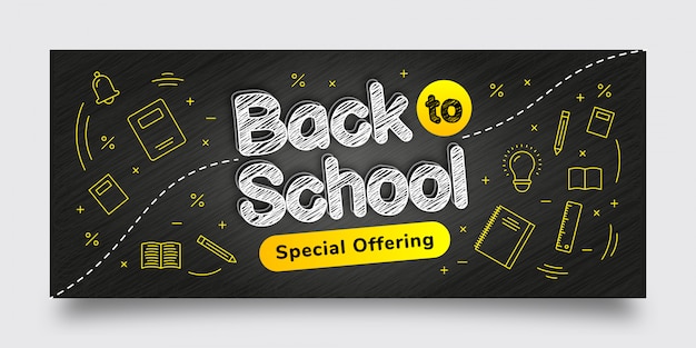 Back to school special offering banner template, black, yellow, white, text effect, background Premi