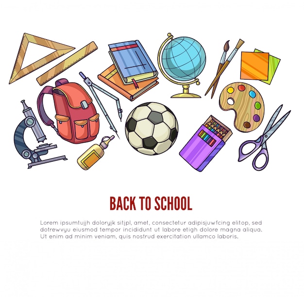 Back to school supplies and learning equipment or office accessories for poster design. Premium Vector