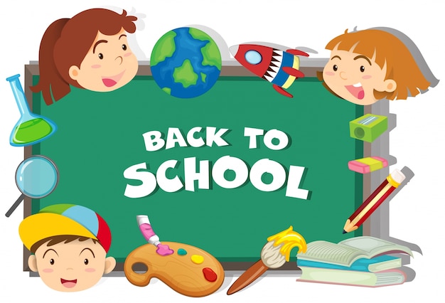 Premium Vector | Back to school theme with students and objects