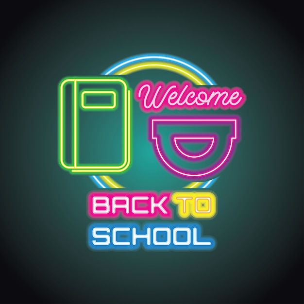 Back to school with neon light effect Premium Vector