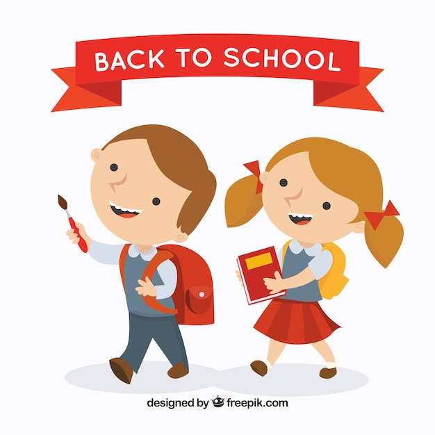 Back to school background with happy children