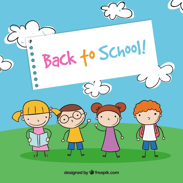 Back to school design with kids outdoors Vector | Free Download