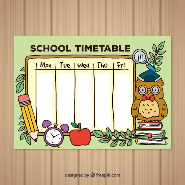 Back to school hand drawn timetable\
template