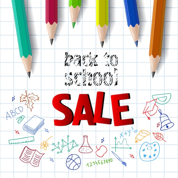 Back to school, sale lettering with color\
pencils