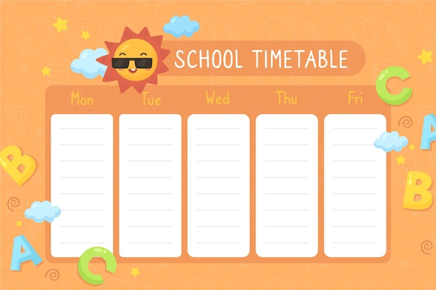 学校の時間割テンプレートに戻る 無料のベクター