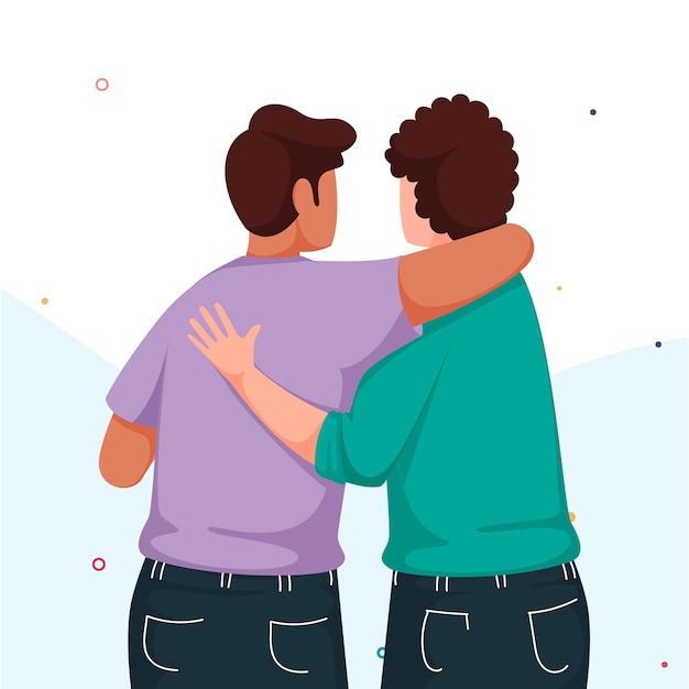 Premium Vector | Back view of two young boys hugging