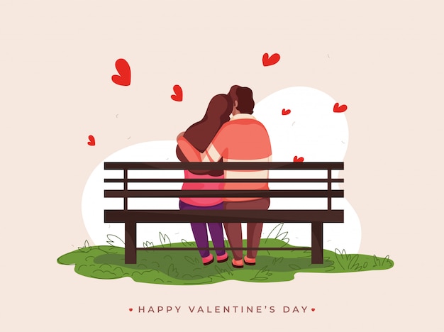 Premium Vector | Back View Of Young Couple Hugging Sit On Bench For ...