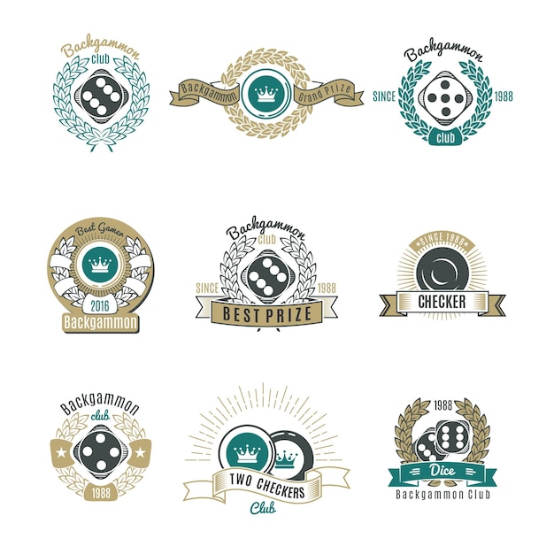 Free Vector Backgammon Clubs Retro Style Emblems