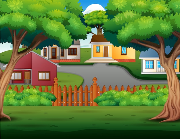 Premium Vector Background Cartoon With Beautiful Cozy Country Houses