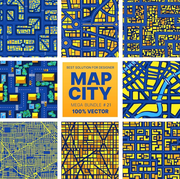 Premium Vector | Background city map set pattern urban streets, houses ...