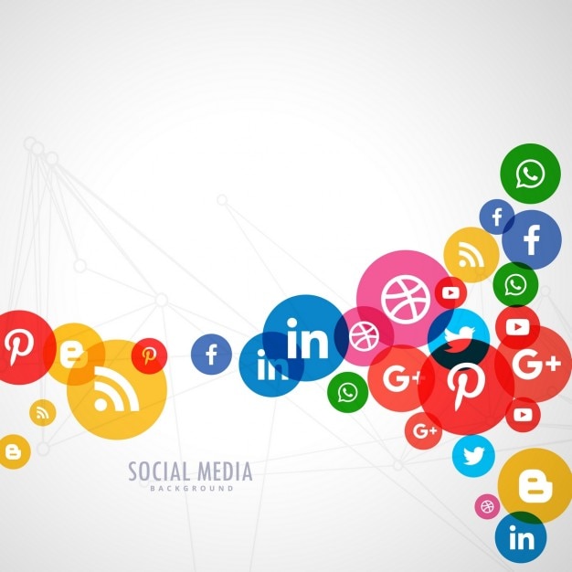 Background of colored circles with social media icons Free Vector