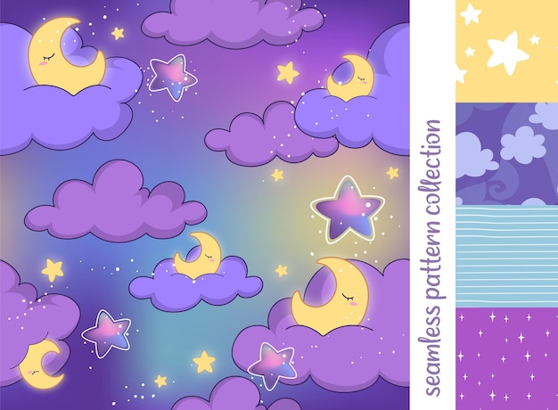 Premium Vector | Background Of Colorful Cute Night Sky