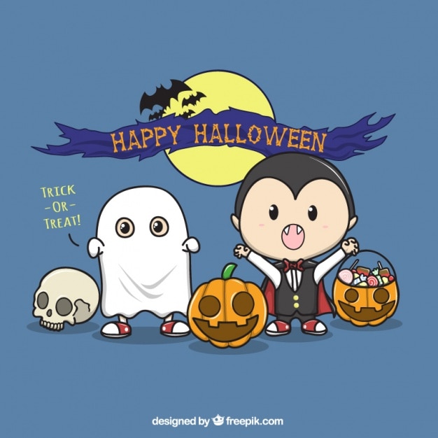 Free Vector | Background of cute hand drawn halloween characters