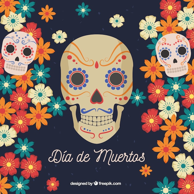 Free Vector | Background of deads' day with flowers and skulls