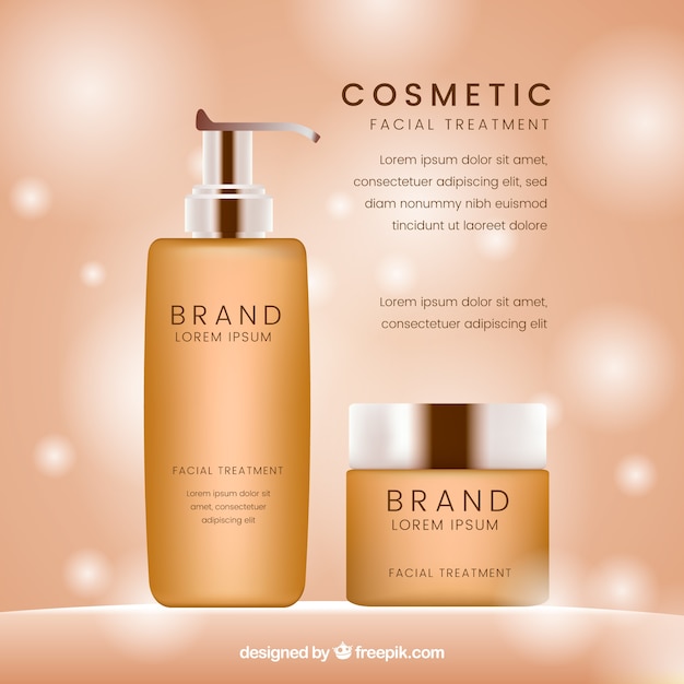 Background defocused bokeh with realistic\
beauty products