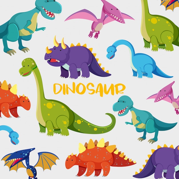 かわいい恐竜がたくさんある背景デザイン プレミアムベクター