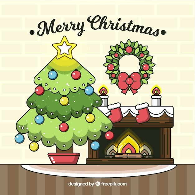 Free Vector | Background drawing of living room with christmas decoration