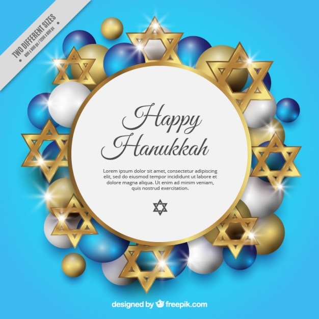 Background for hanukkah with golden stars and\
balls