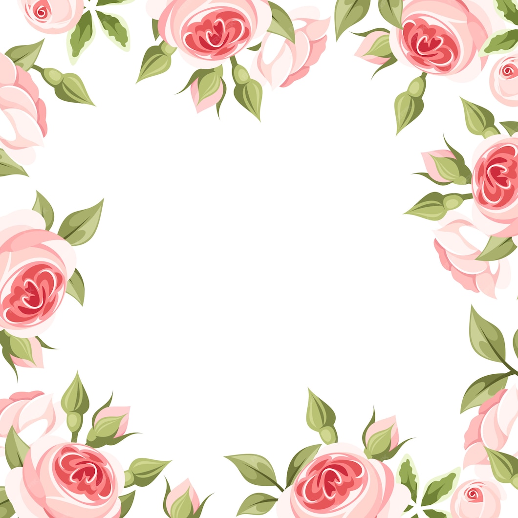 Premium Vector | Background frame with pink roses. illustration.