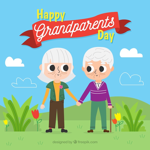 Free Vector | Background of grandparents holding hands in the field