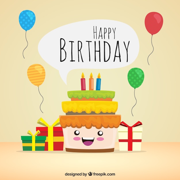 Download Background of happy birthday cake with gifts Vector | Free ...