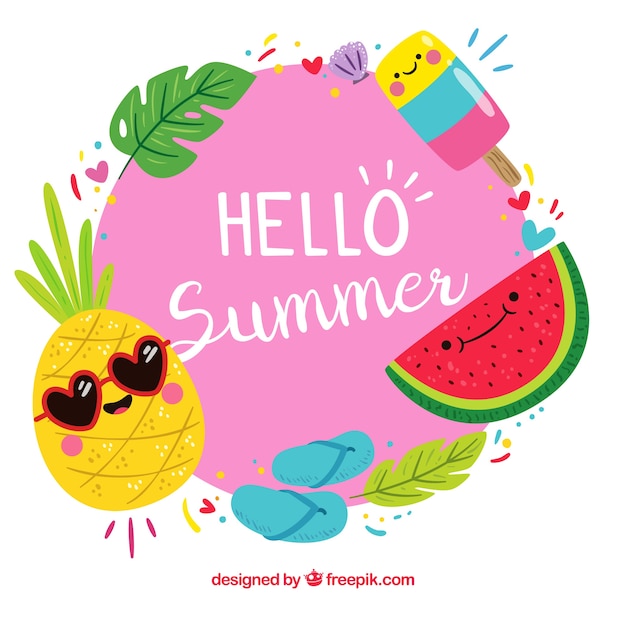 Free Vector | Background of hello summer with funny fruits