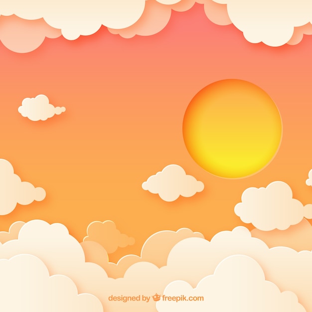 Background in paper style with clouds and
sun