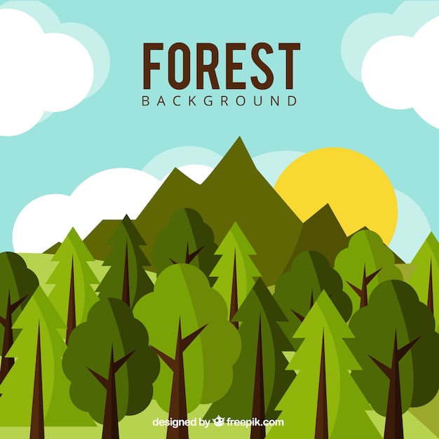 Background of a mountain and green trees | Free Vector