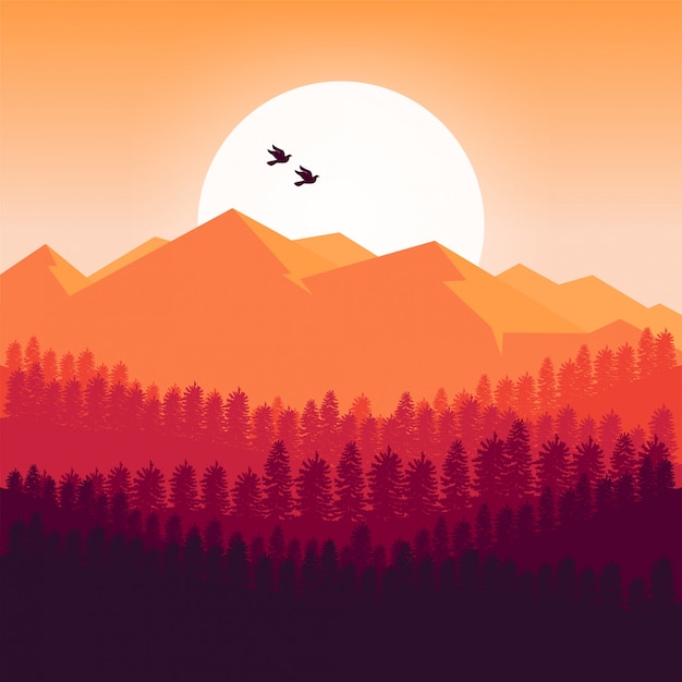 Premium Vector | Background of mountains at sunset