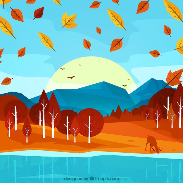 Background of autumnal forest with deer