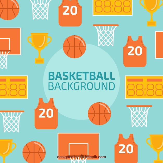 Background of basketball elements in flat\
design