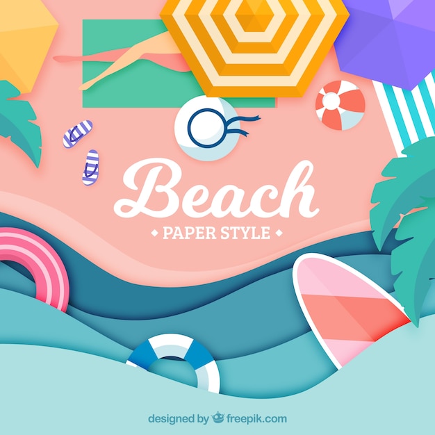 Background of beach from the top in paper
style