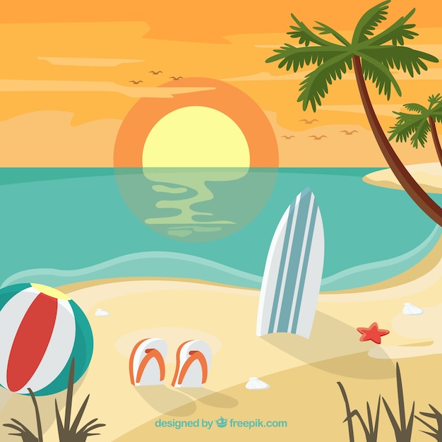 Background of beach with summer items