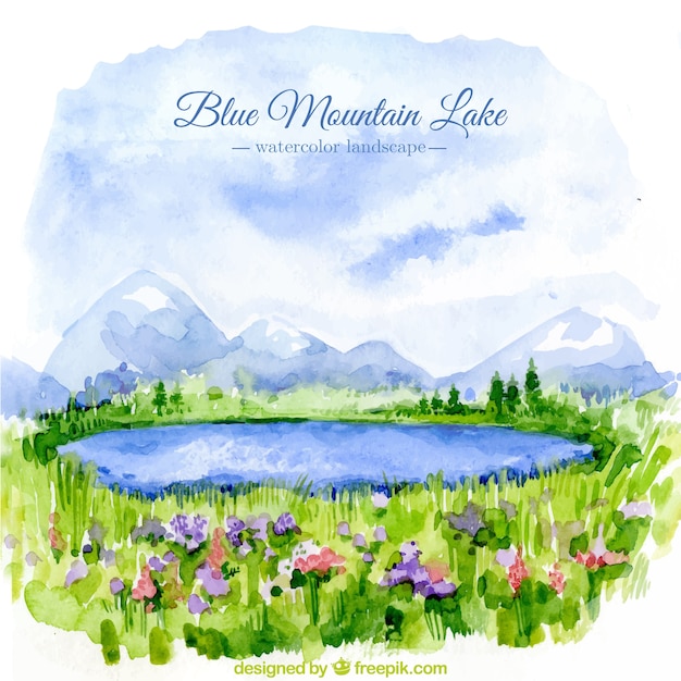 Background of beautiful watercolor landscape
with lake