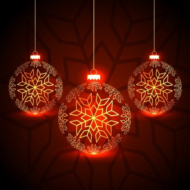 Background of bright christmas balls with\
golden snowflakes