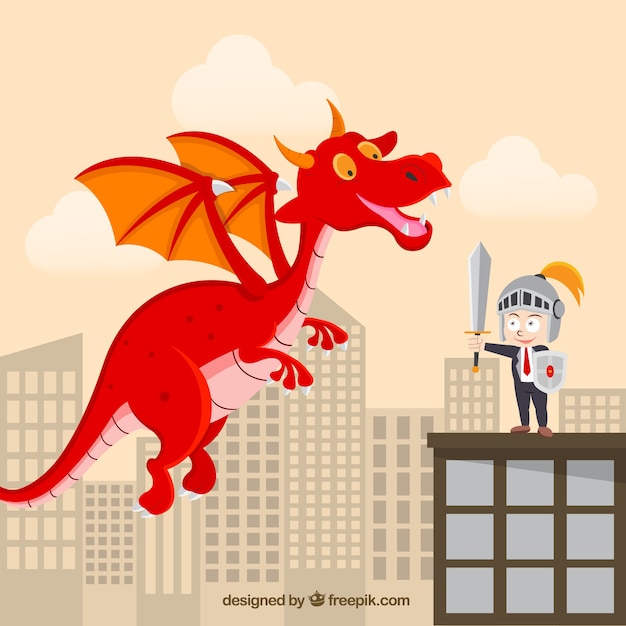 Background of business character fighting with
a dragon