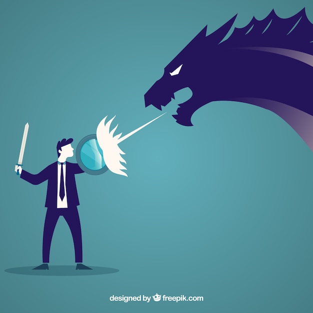 Background of business character fighting with\
a dragon