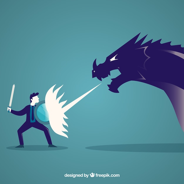 Background of business character fighting with\
a dragon