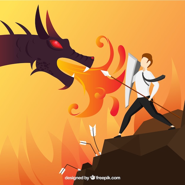 Background of business character fighting with
dragon