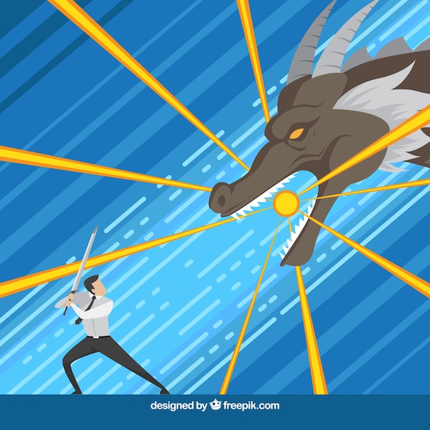 Background of business character fighting with
dragon