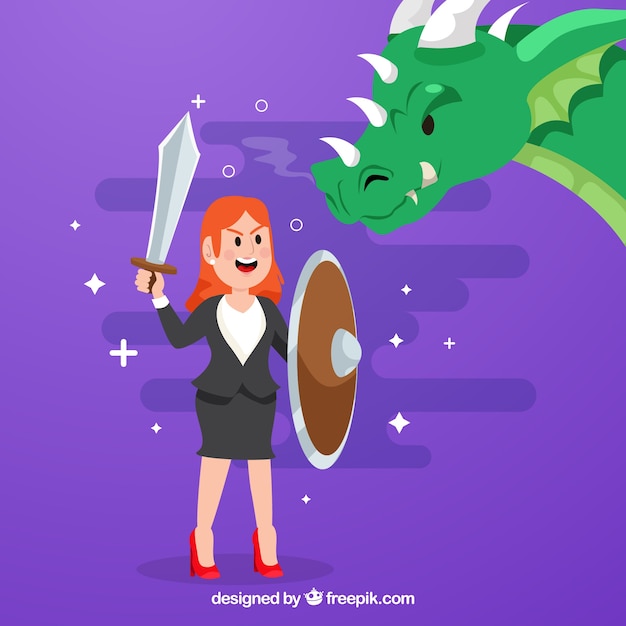 Background of business character fighting with\
dragon