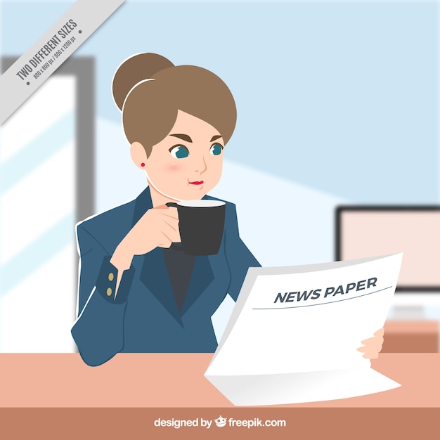 Background of business woman reading\
newspaper