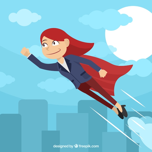 Background of business woman with layer of\
superhero
